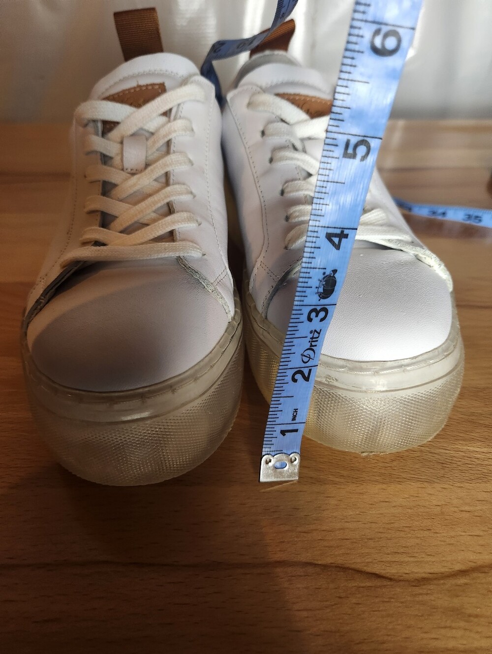 42 Gold Glee White Leather Platform Sneakers Women 7 Chunky Clear Soles Casual - Picture 6 of 11